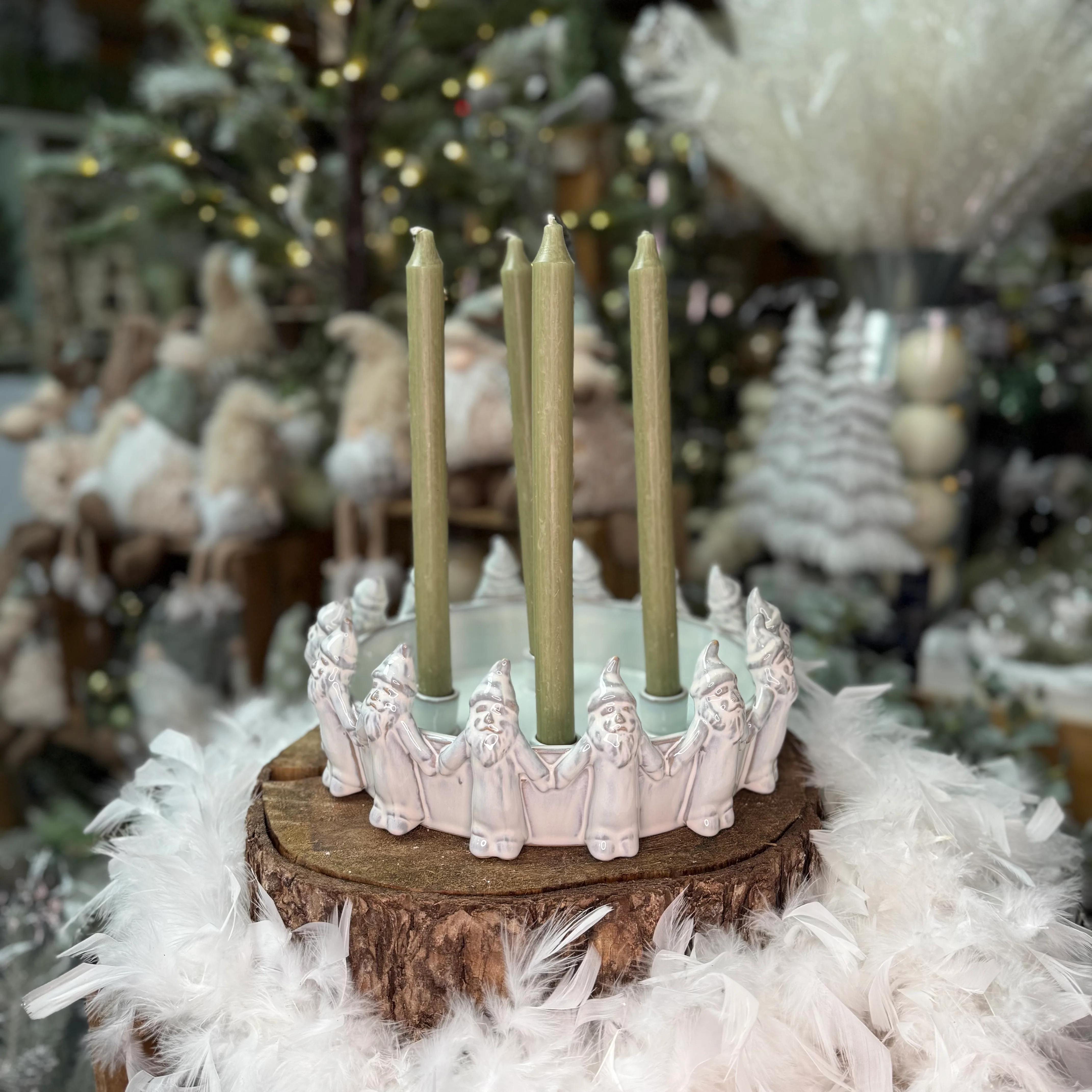 Large Ceramic White Santa's Dinner Candle Holder Round - 32cm - Image 8