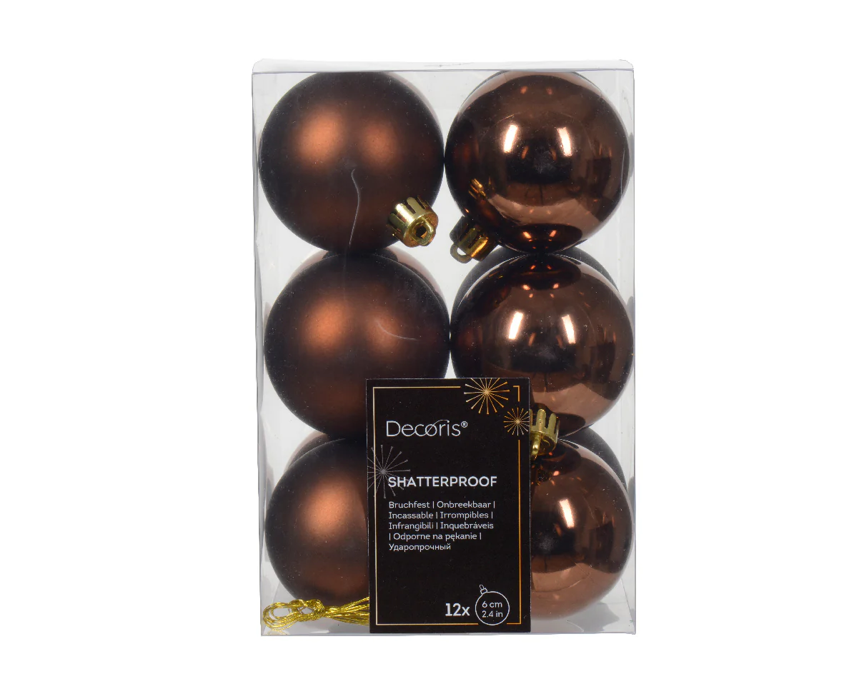 Set of 12 Shatterproof Matt and Shiny Espresso Shatterproof Baubles