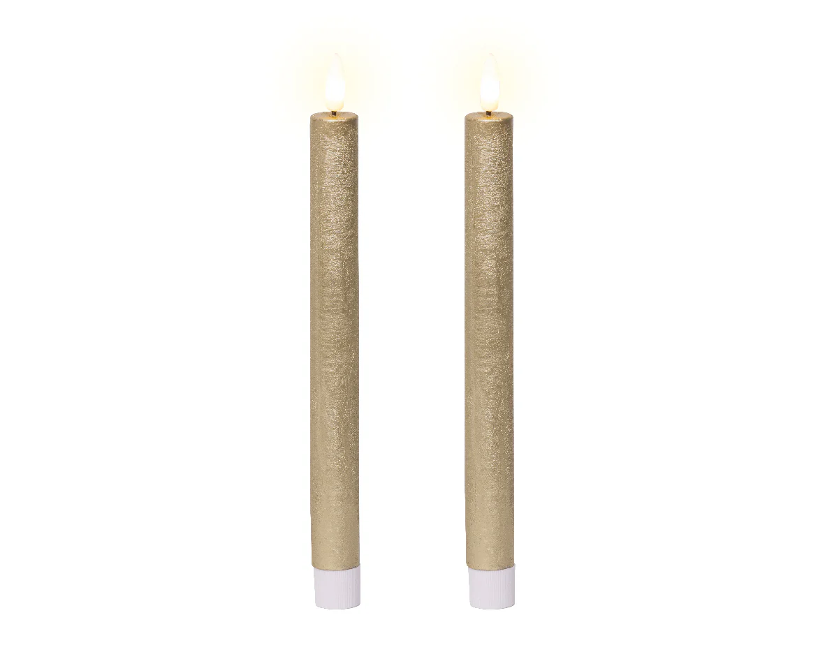 Set of 2 LED Gold Wax Dinner Candles with Flame Effect - Image 2