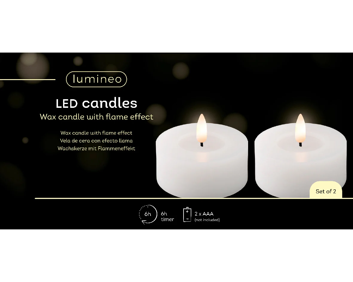 Set of 2 White LED Wax Wick Tealight Candle - Real Flame Effect Technology - Image 2