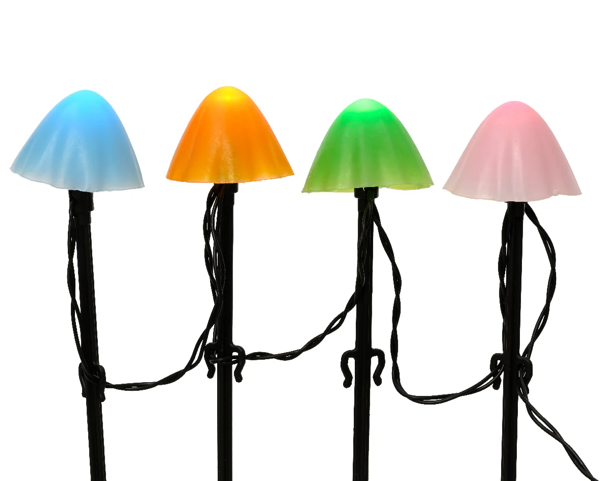 Set of 20 Battery Operated Multicoloured LED Mushroom Stake Lights - Outdoor - Image 3