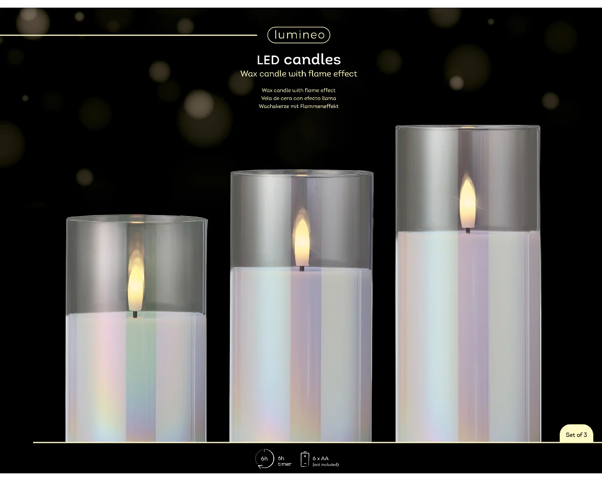 Set of 3 Iridescent Battery Operated Warm White LED Indoor Candle Mix - Image 3