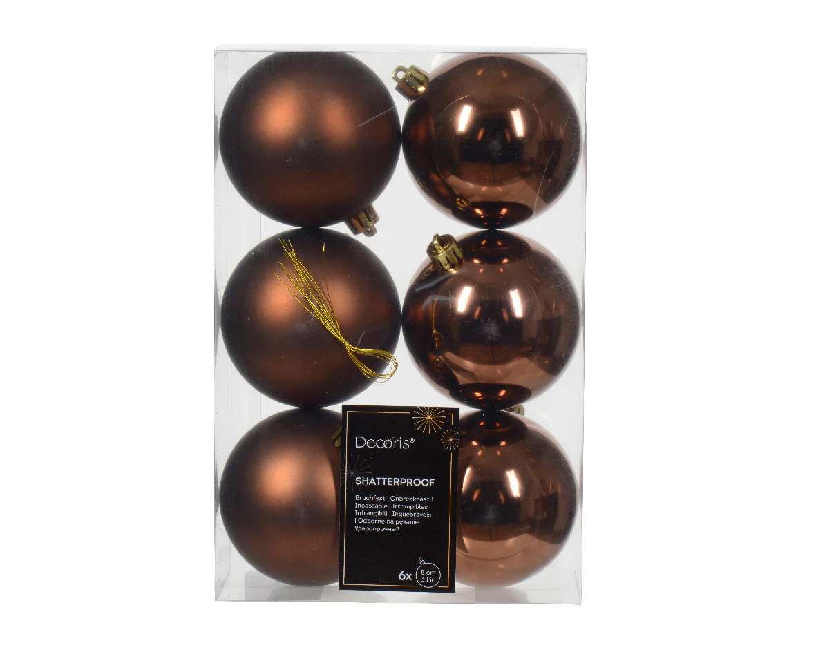 Set of 6 Shatterproof Matt and Shiny Espresso Shatterproof Baubles