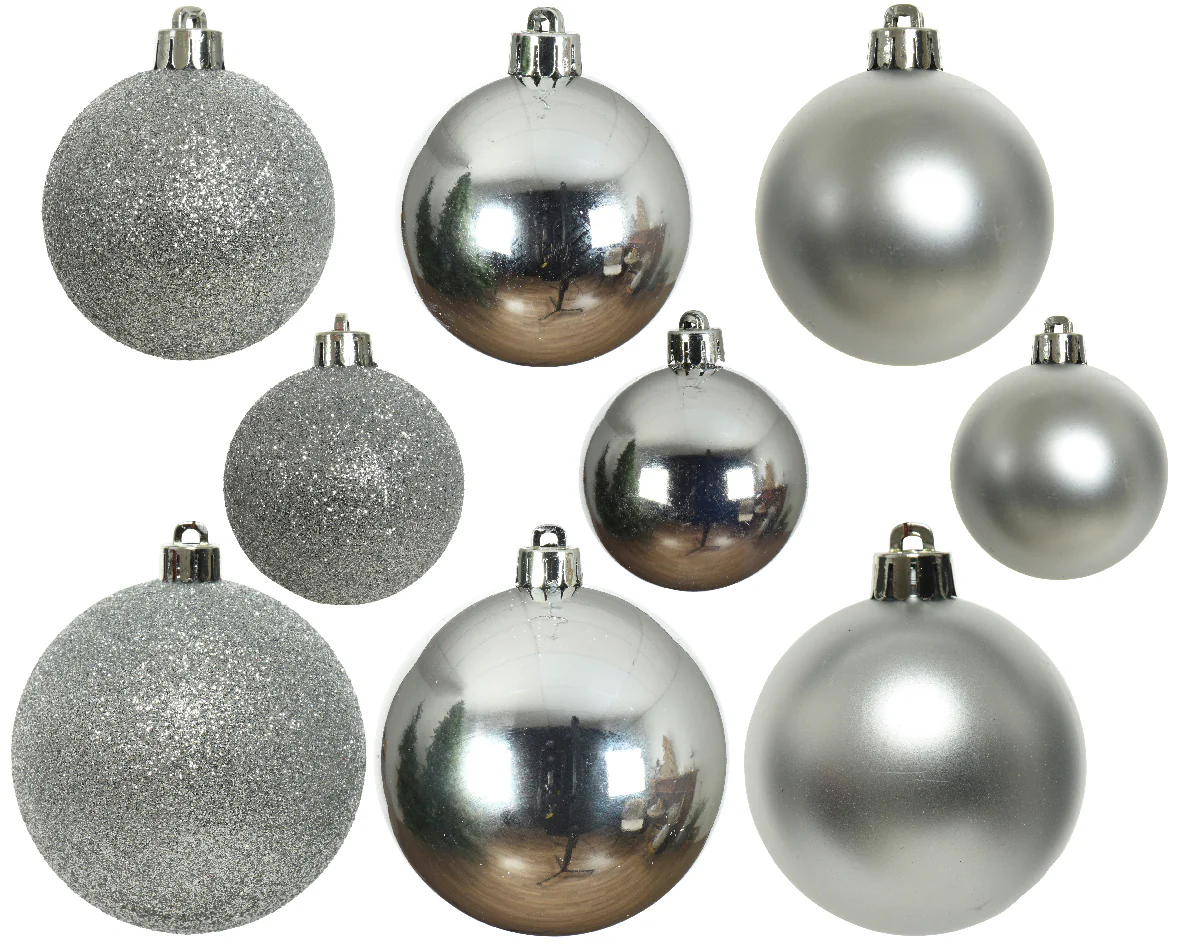 Silver Shatterproof Glitter, Matt, Shiny Mix Baubles - Tube of 30 - Image 2