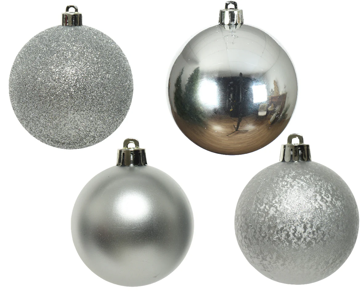 Silver Shatterproof Glitter, Matt, Shiny, Velvet Mix Baubles - Box of 30 - Image 3