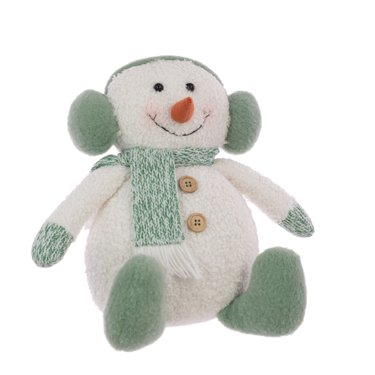 Sage Green Sitting Snowman in Earmuffs Christmas Ornament - 35cm