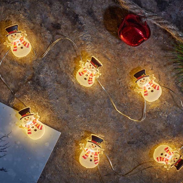 Snowman LED String Lights - Set of 20 - Battery Operated