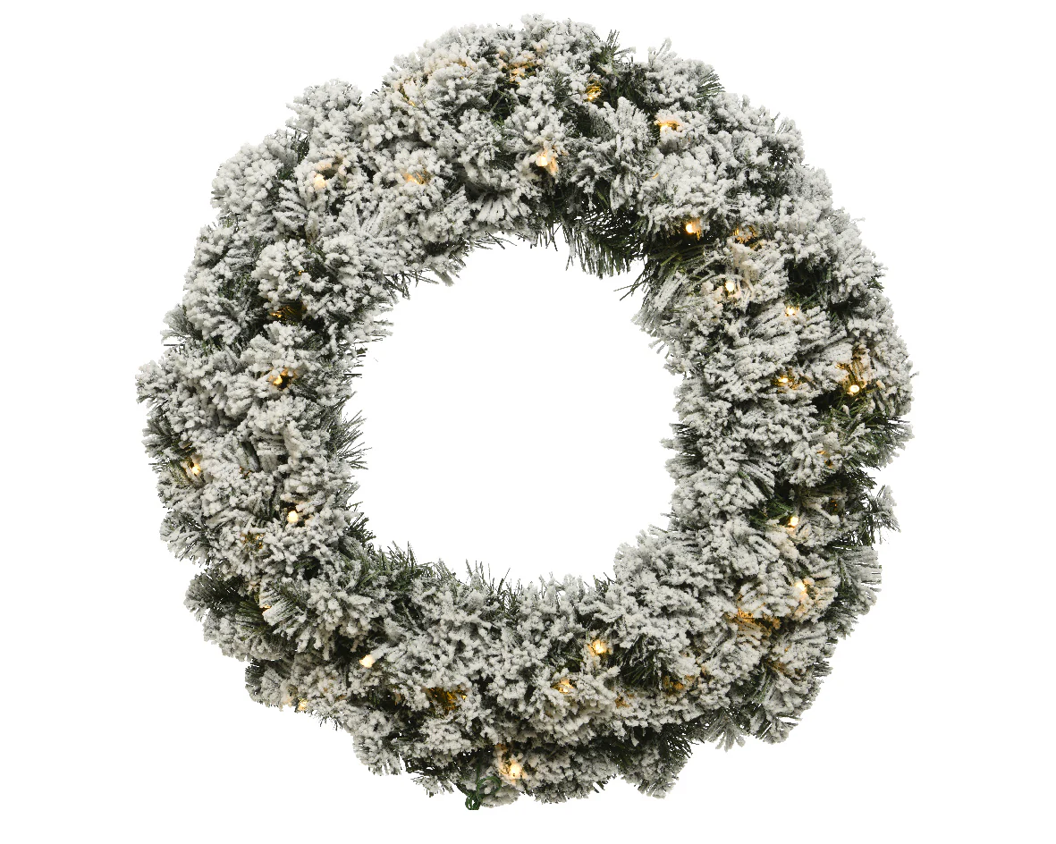 Snowy Imperial Pre-Lit Wreath with Battery-Operated Lights