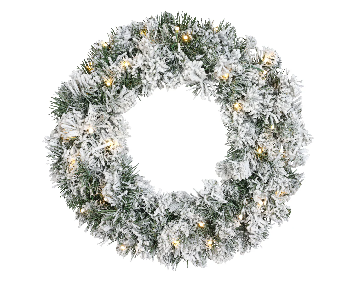 Snowy Imperial Pre-Lit Wreath with Battery-Operated Lights - Image 4
