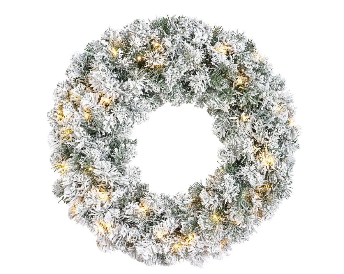 Snowy Imperial Pre-Lit Wreath with Battery-Operated Lights - Image 5