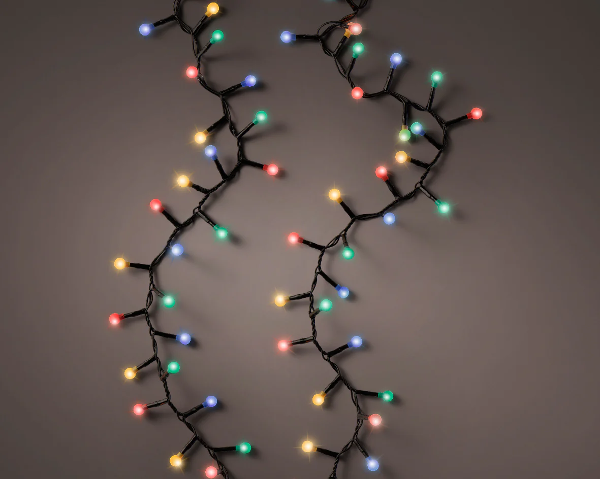 Soft Multicoloured LED Cherry Compact Twinkle Outdoor Lights with 11m Black Cable - 500 LEDs