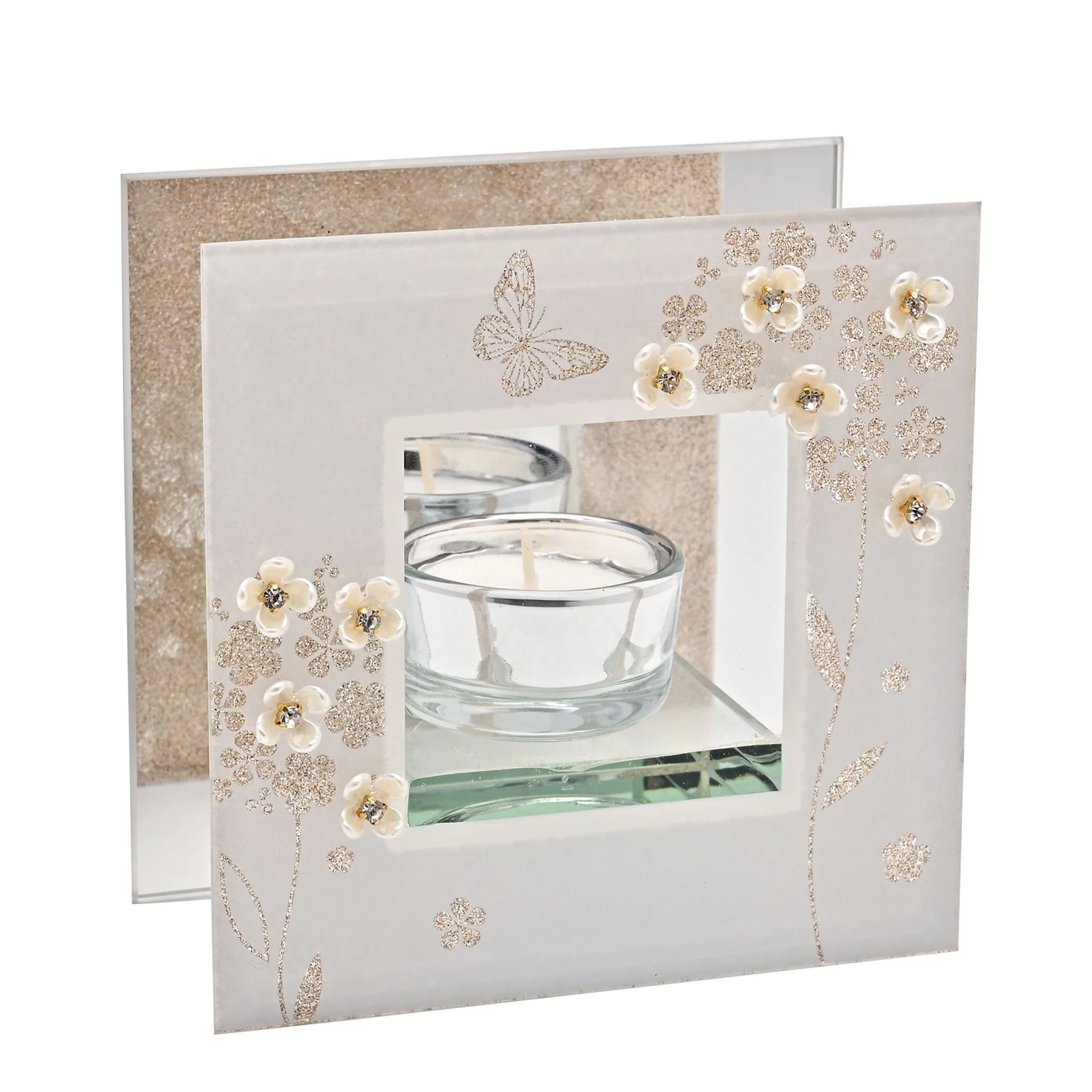 Sophia Glitter Butterfly Mirrored Tea Light Holder - Image 3