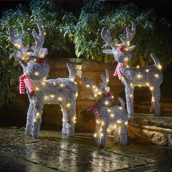 Sparkly LED Light Up Grey / White Rattan Christmas Reindeer