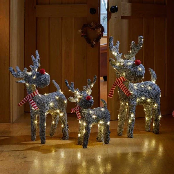 Sparkly LED Light Up Grey / White Rattan Christmas Reindeer - Image 2