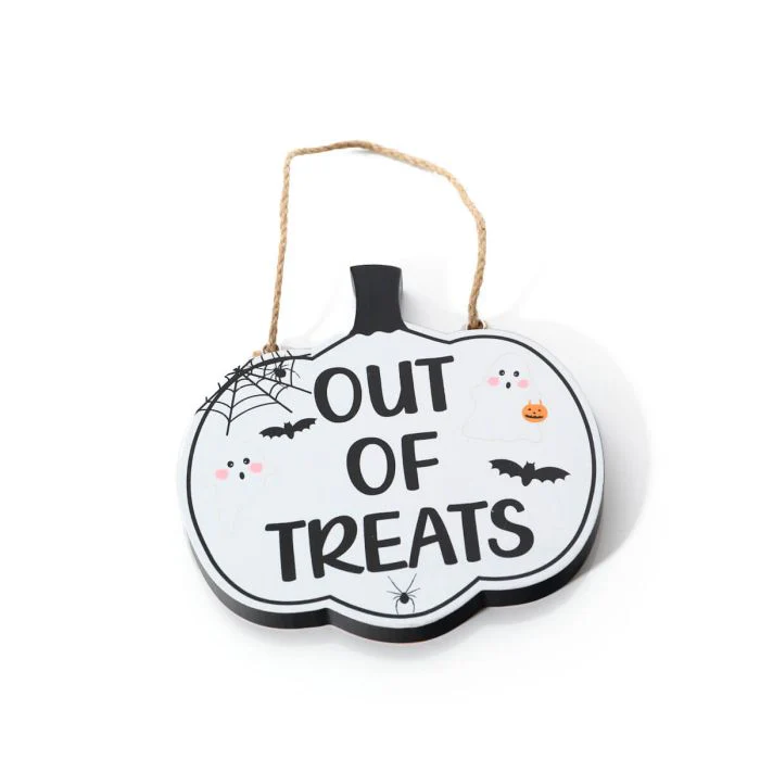 Spooktacular Halloween Reversible Trick/ Out Of Treats Wooden Hanger - Image 2
