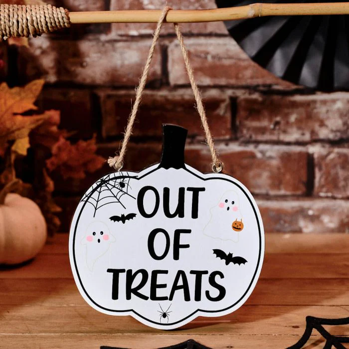 Spooktacular Halloween Reversible Trick/ Out Of Treats Wooden Hanger - Image 4