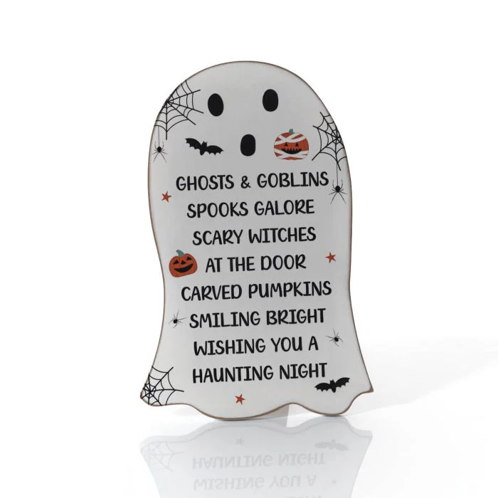 Spooktacular Wood Shaped Ghost Easel Plaque