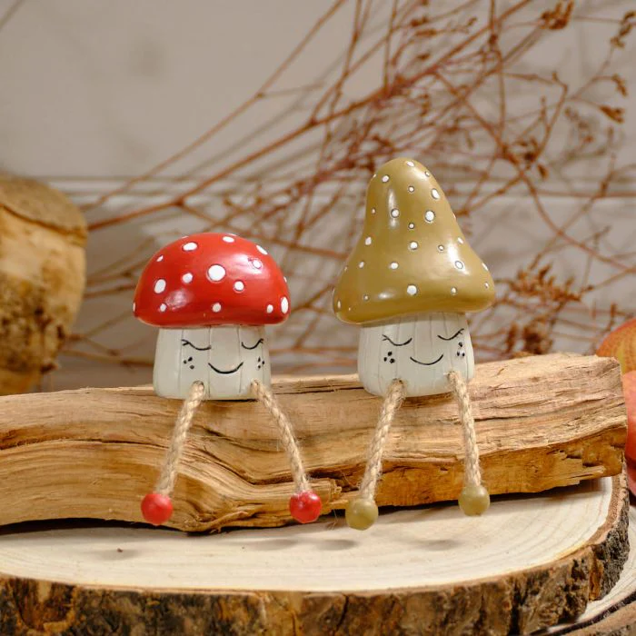 Toadstool Tales Resin Mushroom Shelf Sitter With Smiley Face - Image 2