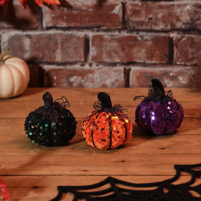 Spooktacular Sequin Polyester Pumpkin Ornament - Image 2