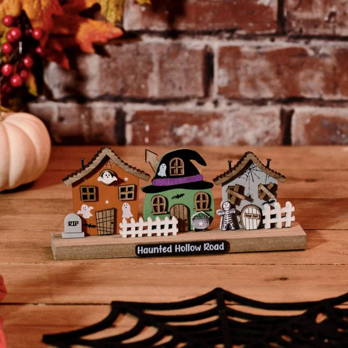 Spooktacular Haunted Hollow 3 House Wooden Block Ornament - Image 2