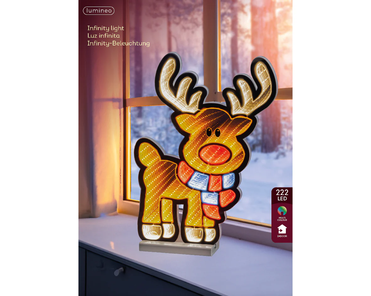 Lumineo Standing Reindeer in Scarf Infinity Mirror Light - 40cm - Image 3