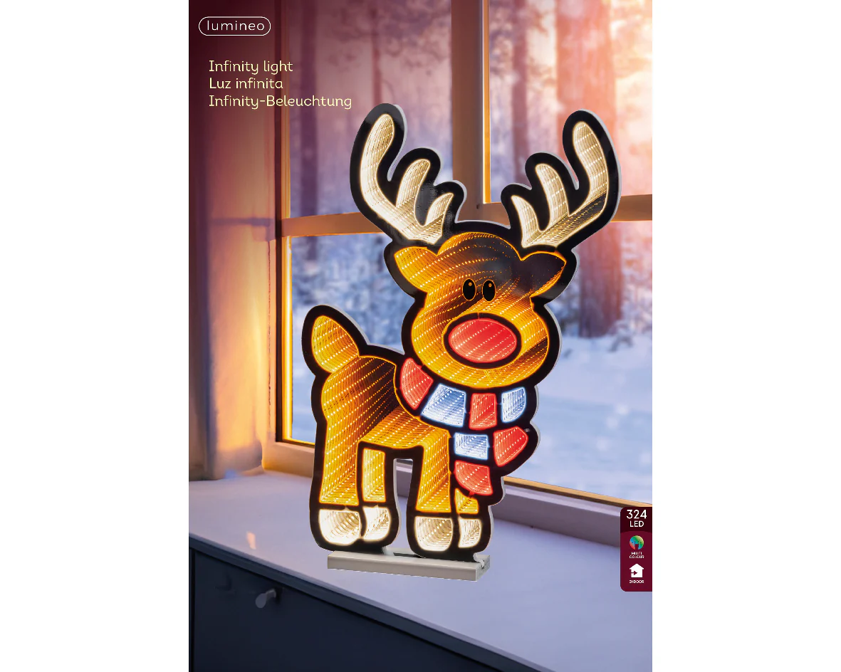Standing Reindeer in Scarf Infinity Mirror Light - 60cm - Image 3
