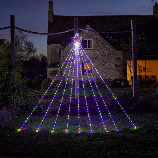 Three Kings - 3m LED Light up Outdoor Shooting Star Christmas Tree - Multi Coloured