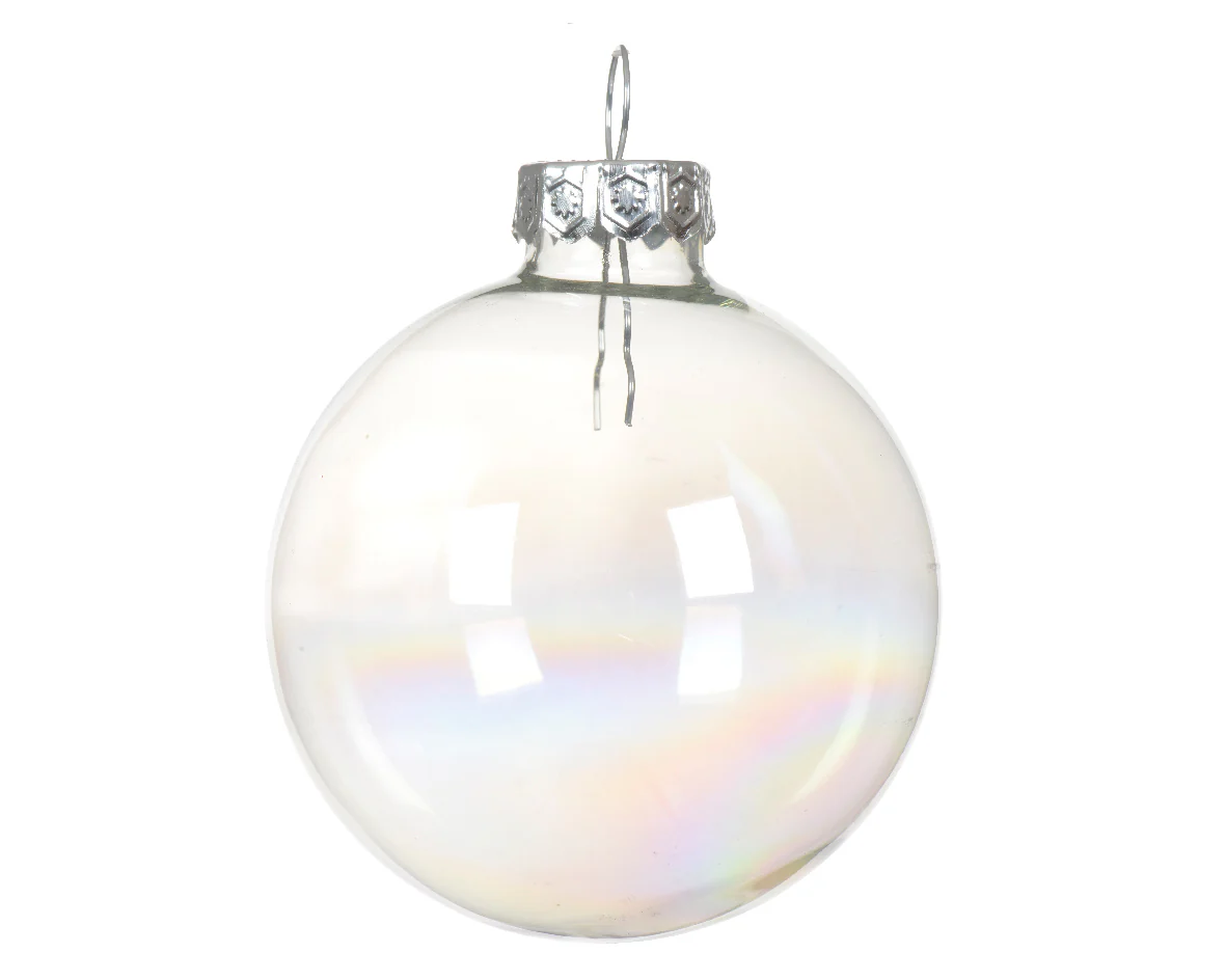 Transparent Iridescent Tube of 10 Glass Baubles 6cm - Image 2