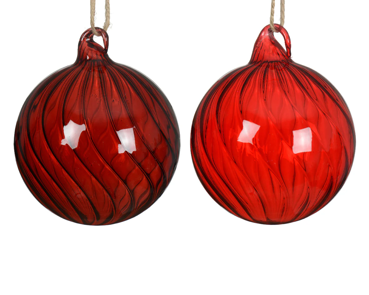 Transparent Red Swirl Glass Christmas Bauble - 8cm