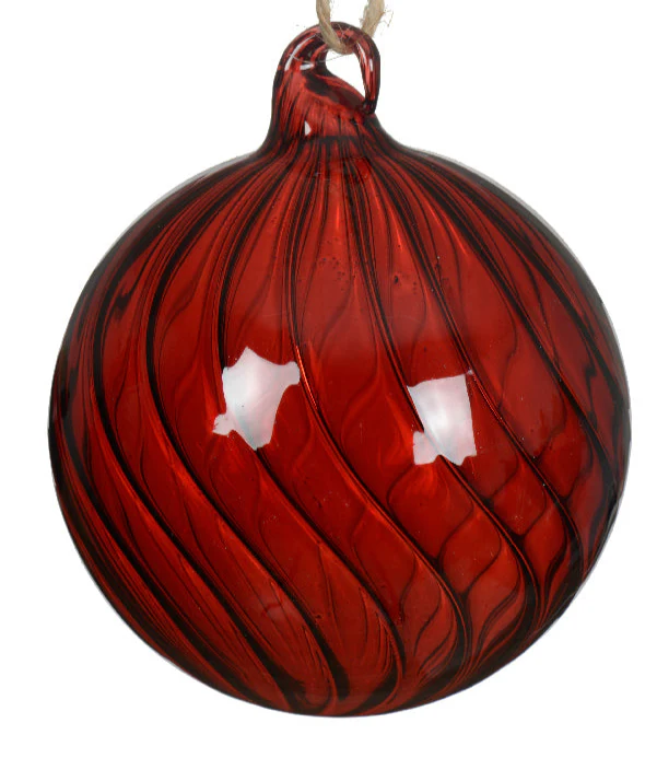 Transparent Red Swirl Glass Christmas Bauble - 8cm - Image 2
