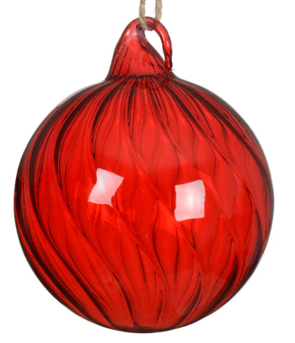 Transparent Red Swirl Glass Christmas Bauble - 8cm - Image 3