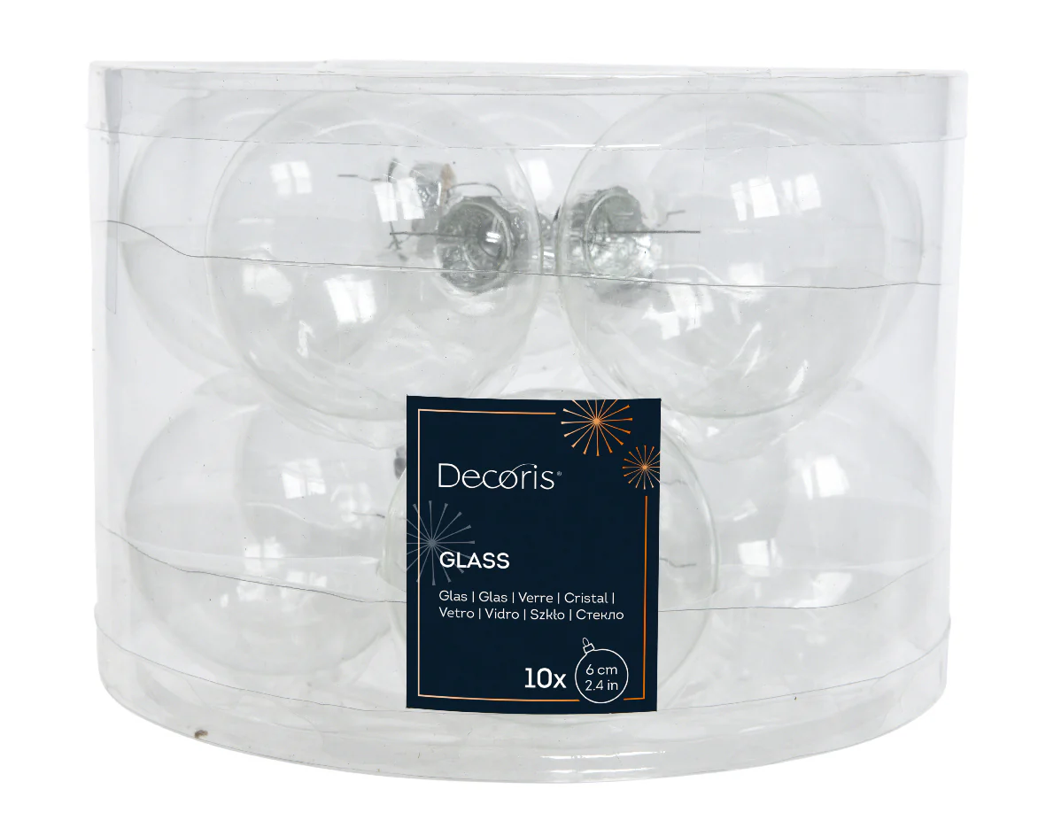 Plain Clear Transparent 6cm Glass Baubles - Tube of 10