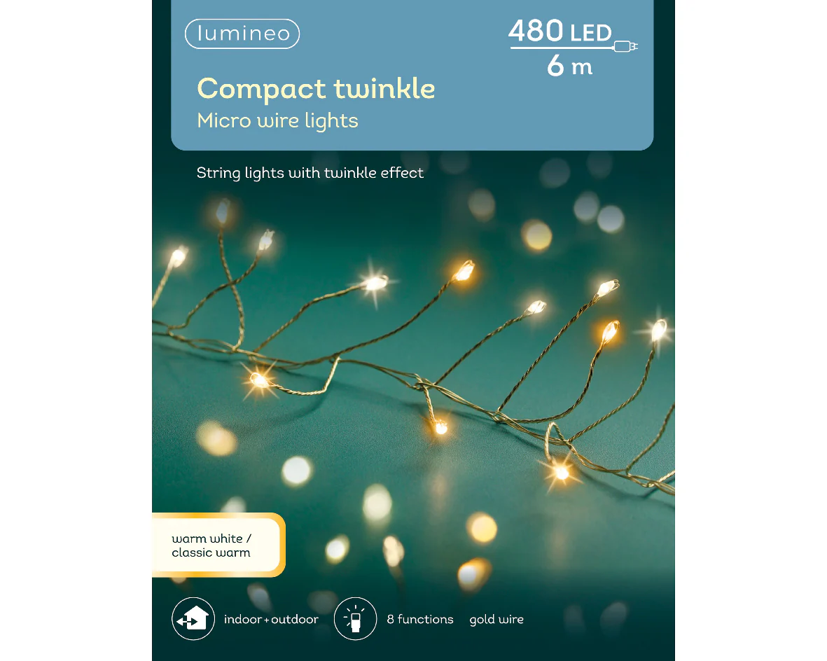 Warm/Classic White Micro LED Compact Twinkle String Lights with Gold Cable - 6m 480 LED - Image 4
