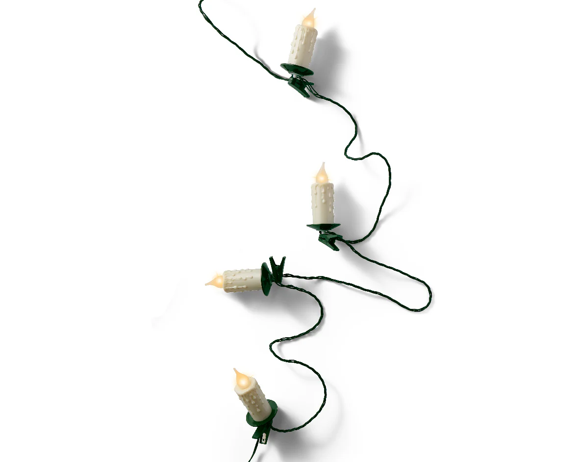 Vintage Warm White Candle Clip on String Lights with Green Cable- 30 LEDs - Image 4
