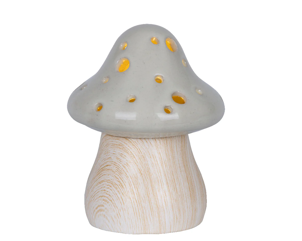 Warm White Grey Topped LED Porcelain Mushroom - 11.8cm - Image 2