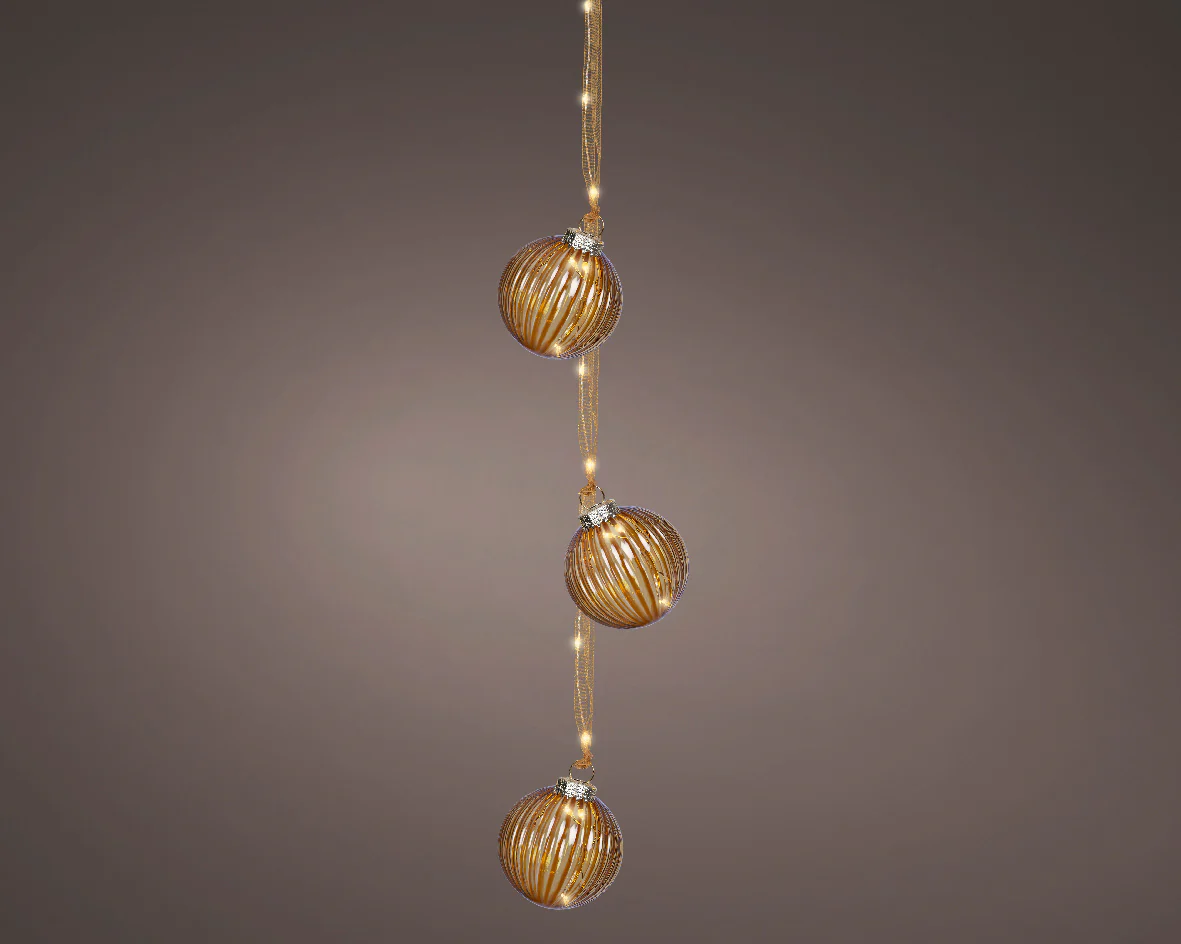Warm White Micro LED Bauble Light Bundle with Brown Ribbon - 28cm 15 LEDs