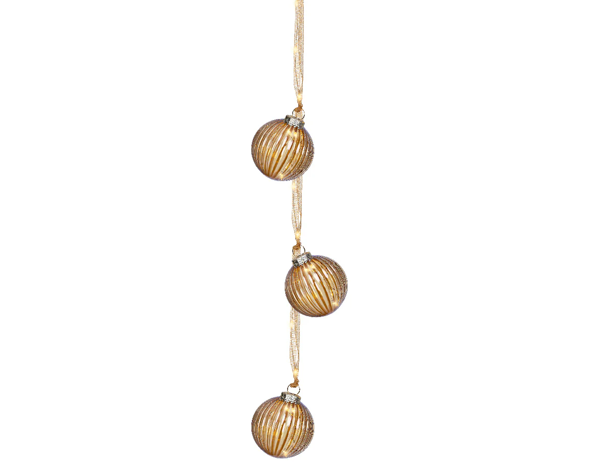 Warm White Micro LED Bauble Light Bundle with Brown Ribbon - 28cm 15 LEDs - Image 2