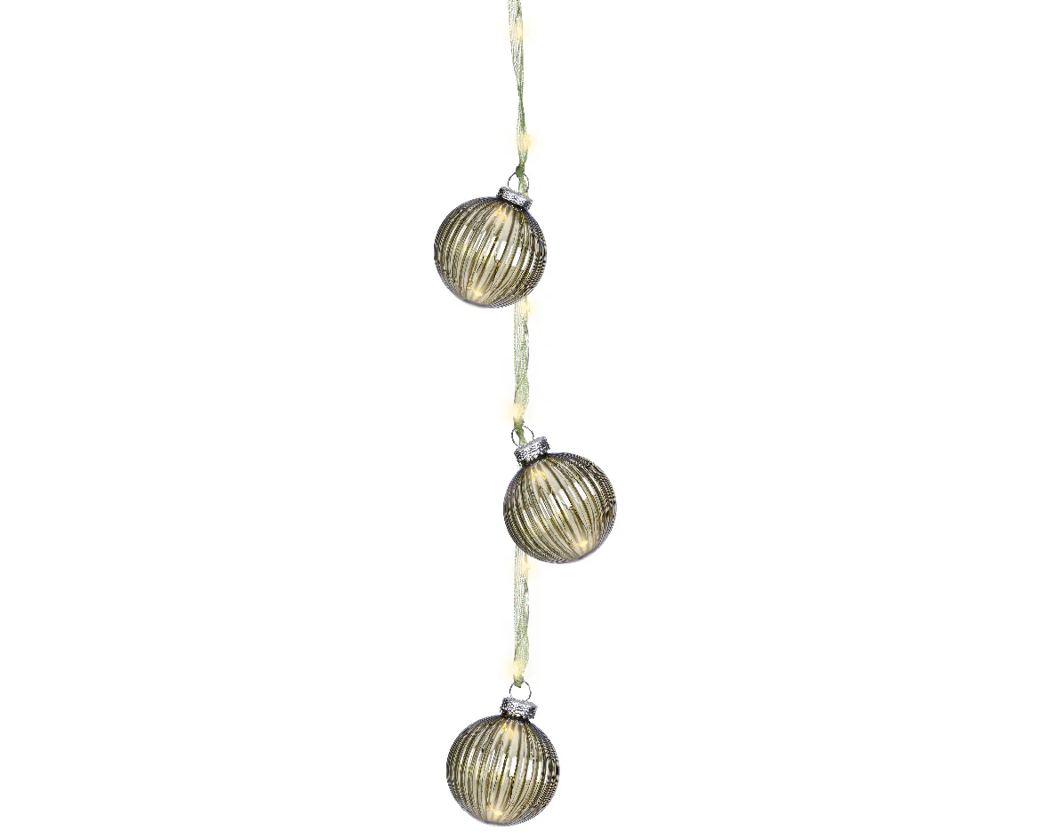 Warm White Micro LED Bauble Light Bundle with Green Ribbon - 28cm 15 LEDs - Image 2