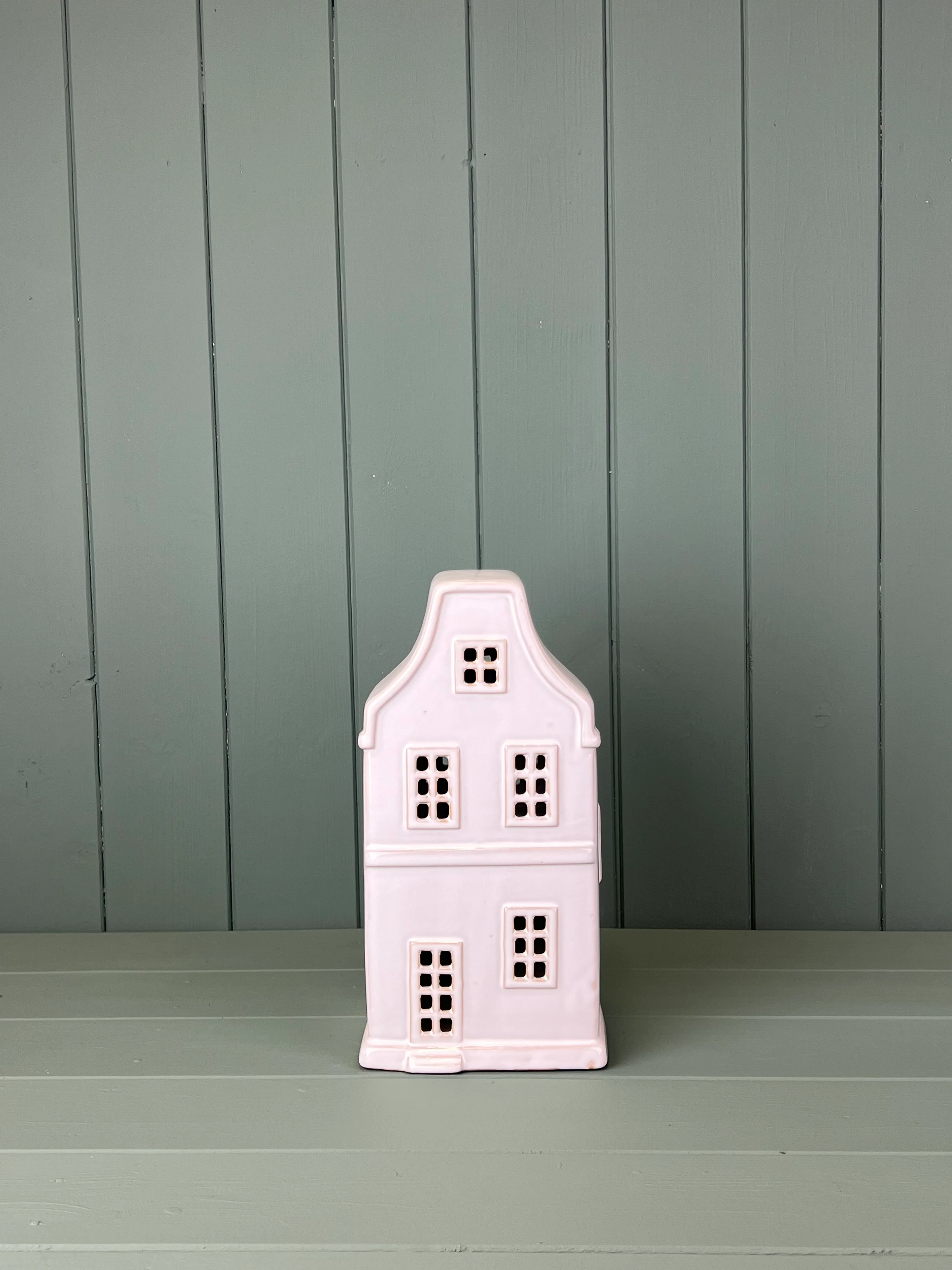 White Ceramic House Ornament with LED - 23.8cm