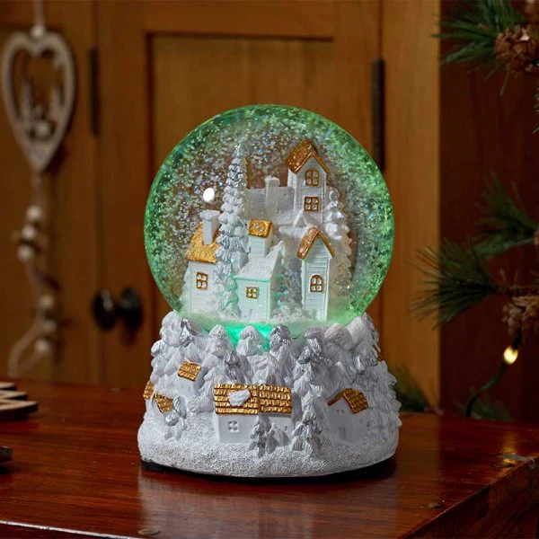 White & Gold Fantasy Forest Musical Light Up SnowSphere Snow Globe - 12cm