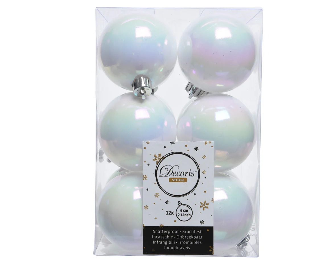 White Iridescent Shatterproof Shiny Baubles - Box of 12 - Image 4