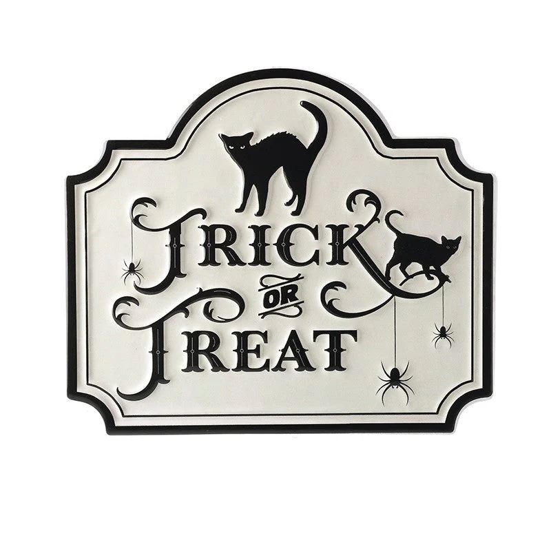 White Trick Or Treat Metal Sign