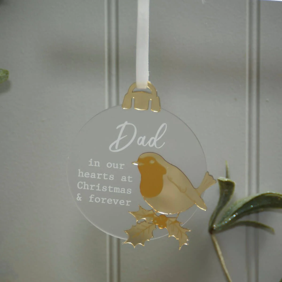With Love At Christmas Acrylic Bauble Dad Hanger With Gold Detail