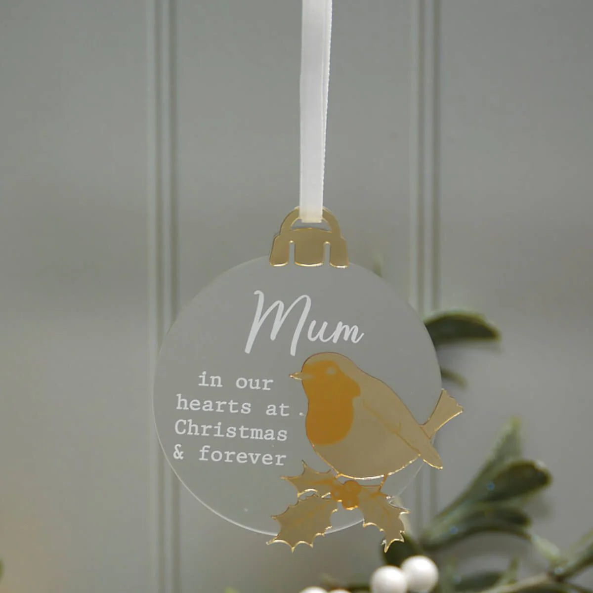 With Love At Christmas Acrylic Bauble Mum Hanger With Gold Detail