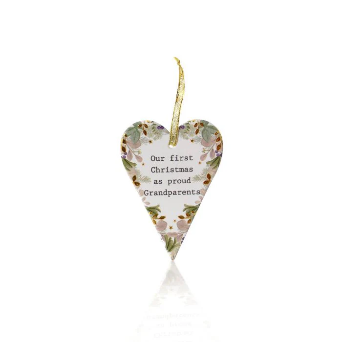 With Love At Christmas Our First Christmas As Grandparents Raised Design With Gold Ceramic Heart Hanger - Image 2