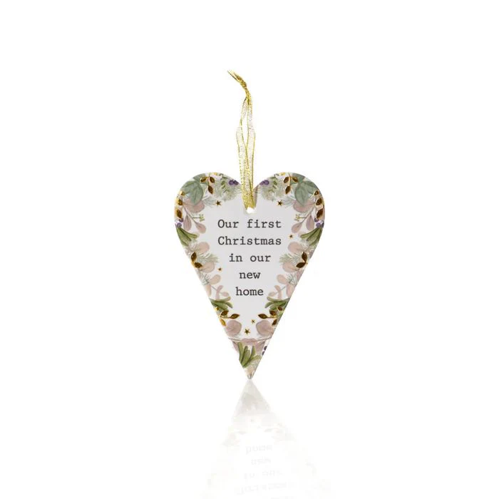 With Love At Christmas In Our First Home Raised Design With Gold Ceramic Heart Hanger - Image 2