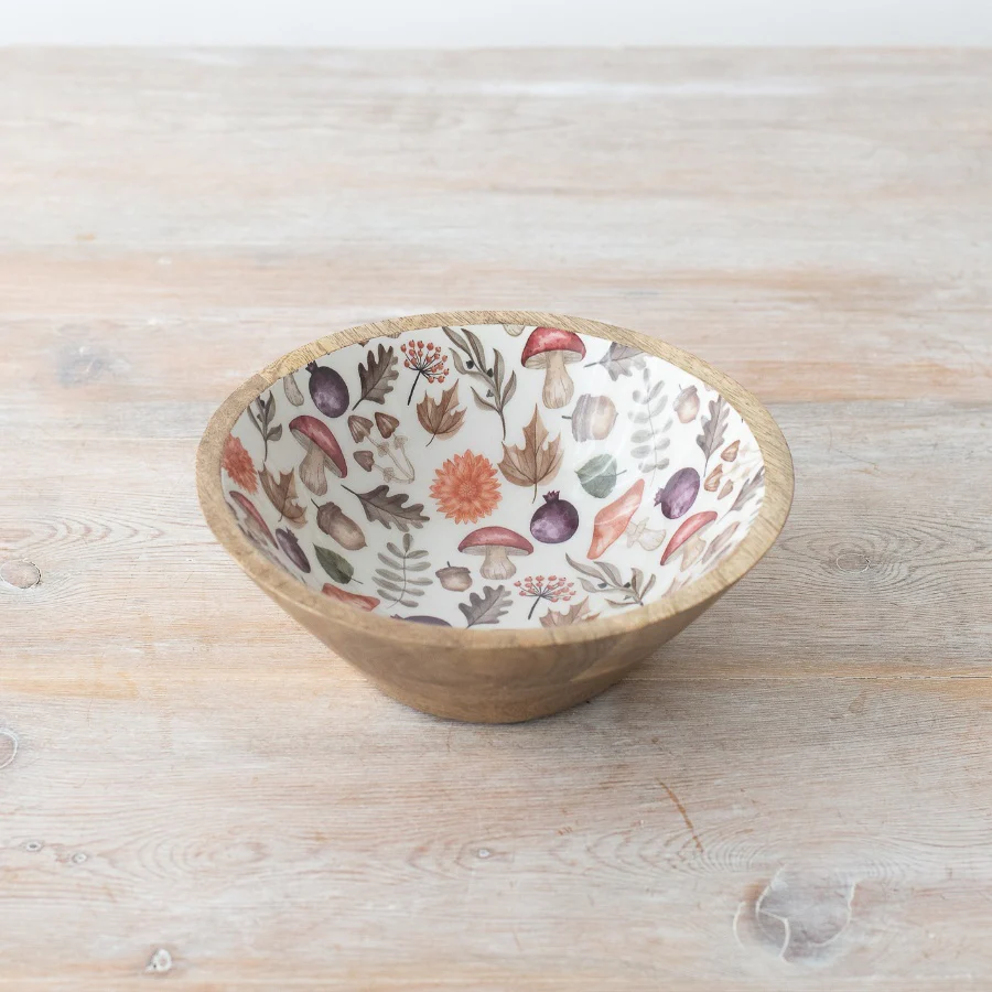 Wooden Bowl with Autumnal Design 17cm