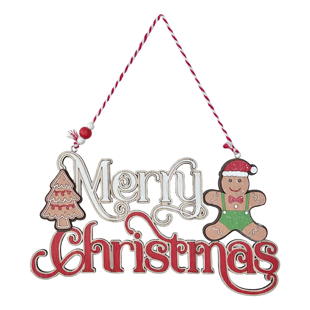 Wooden Gingerbread Merry Christmas Hanging Sign - 24.5cm