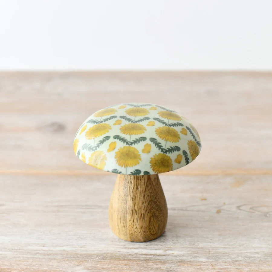 Wooden Mushroom with Sunflower Design 10 cm