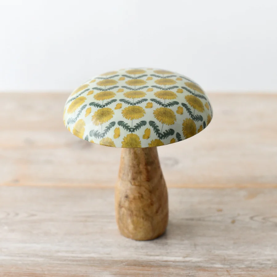 Wooden Mushroom with Sunflower Design 15cm